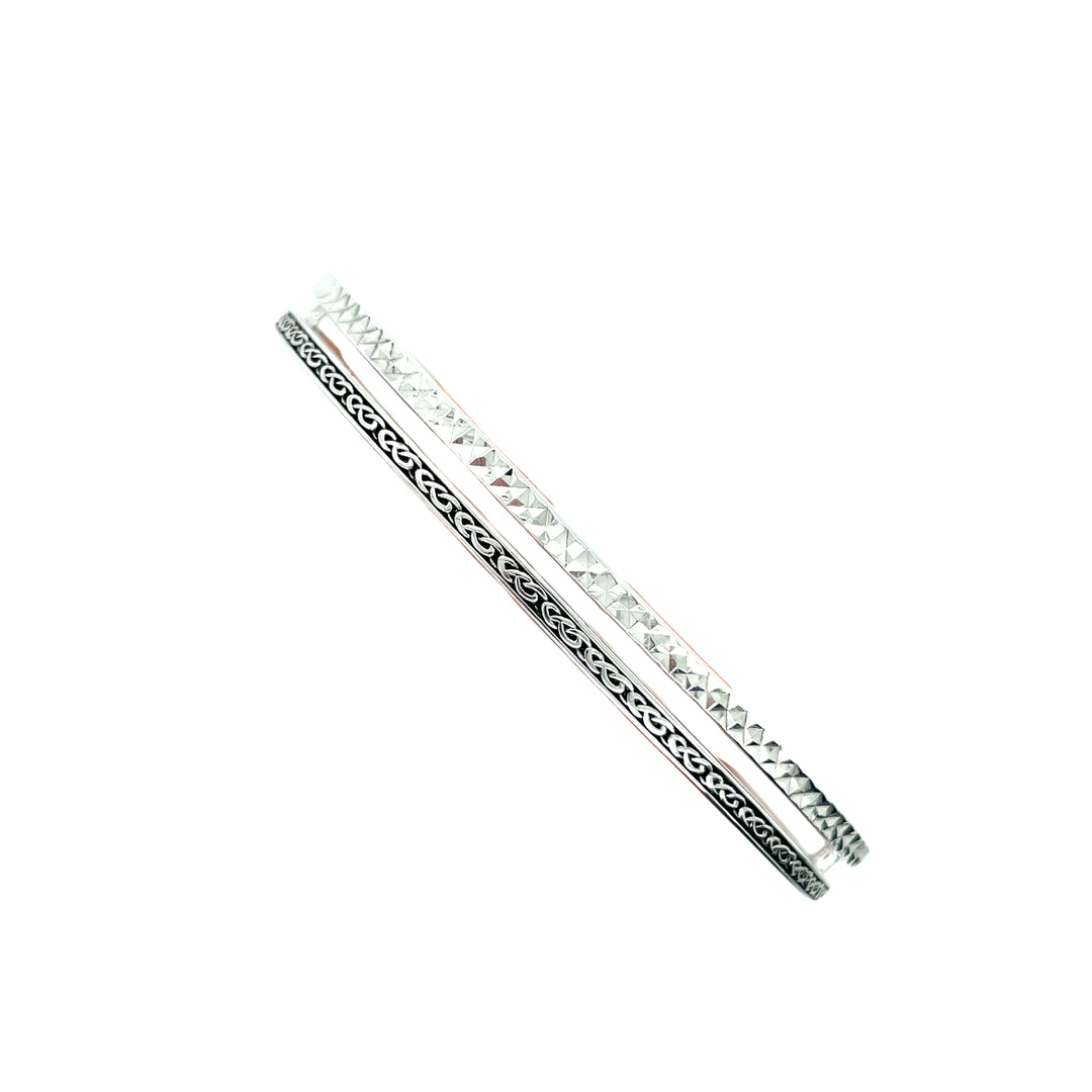 Sterling Silver Dia Cut/Celtic Cuff Bangle