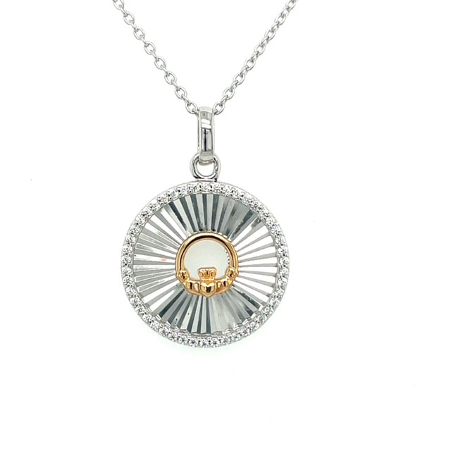Sterling Silver Dia/Cut GP Trinity Gladdagh CZ Pendant