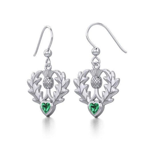 Thistle Silver Earrings with Heart Gemstone