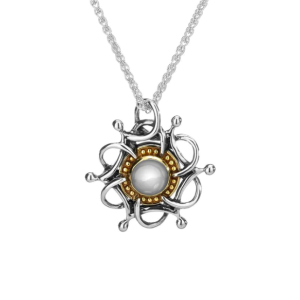 S/Sil Oxidized + 10k Cabachon White Topaz "Temest" Pendant