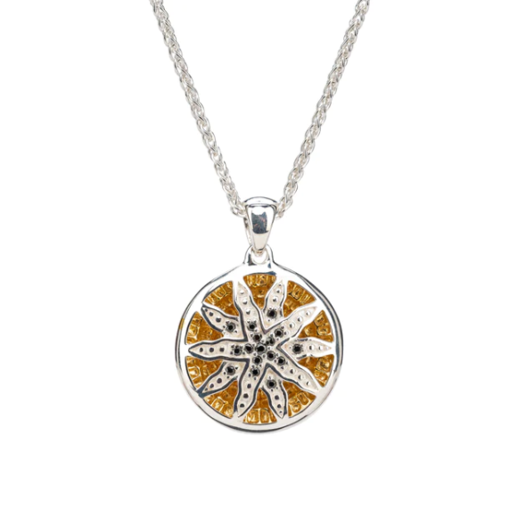 S/sil + 14k Gilded Black CZ Celestial Pendant