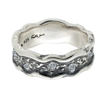 Sterling Silver Oxidized CZ Rocks 'n Rivers Ring 7mm
