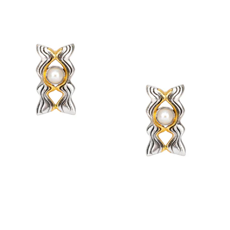 S/sil Rhodium + 10k Fresh Water Pearl Rocks 'n Rivers Stud Earring