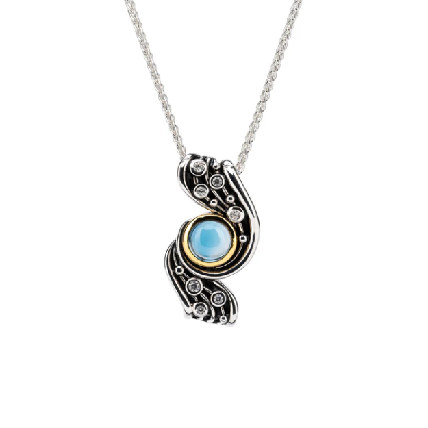 S/sil Rhodium + 10k London Blue Topaz & CZ Celestial Pendant