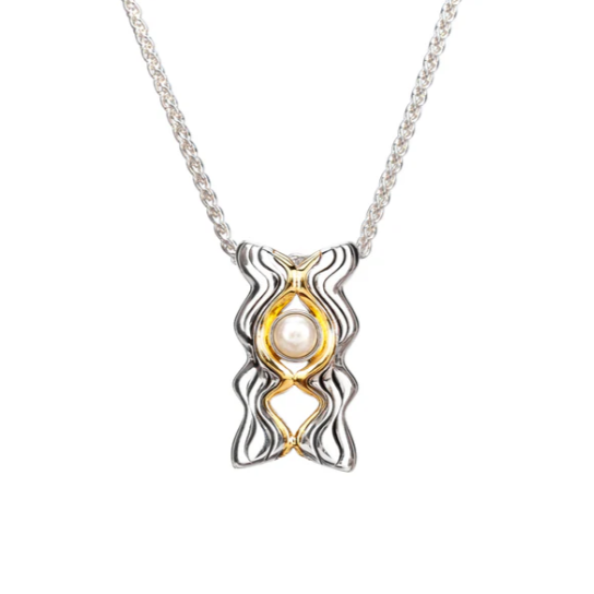 S/sil Rhodium + 10k Fresh Water Pearl Rocks 'n Rivers Pendant