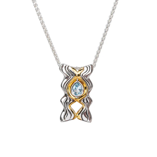 S/sil Rhodium + 10k Blue Topaz Rocks 'n Rivers Pendant