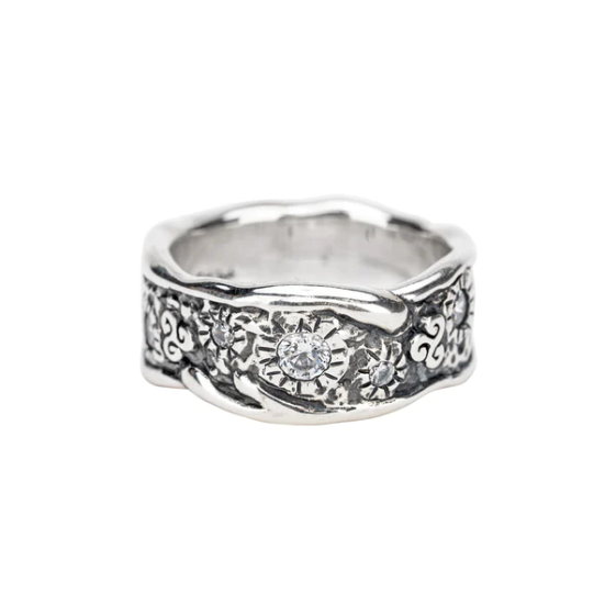 S/Sil Oxidized CZ Rocks 'n Rivers Ring 9mm