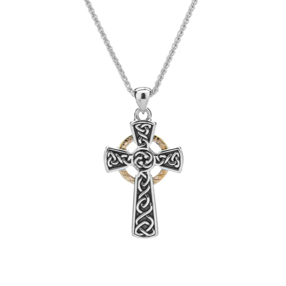 S/sil Oxidized +10k Circle Cross Small Pendant