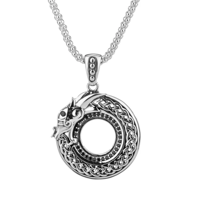 S/sil + Black CZ Dragon Pendant with Beaded Bail