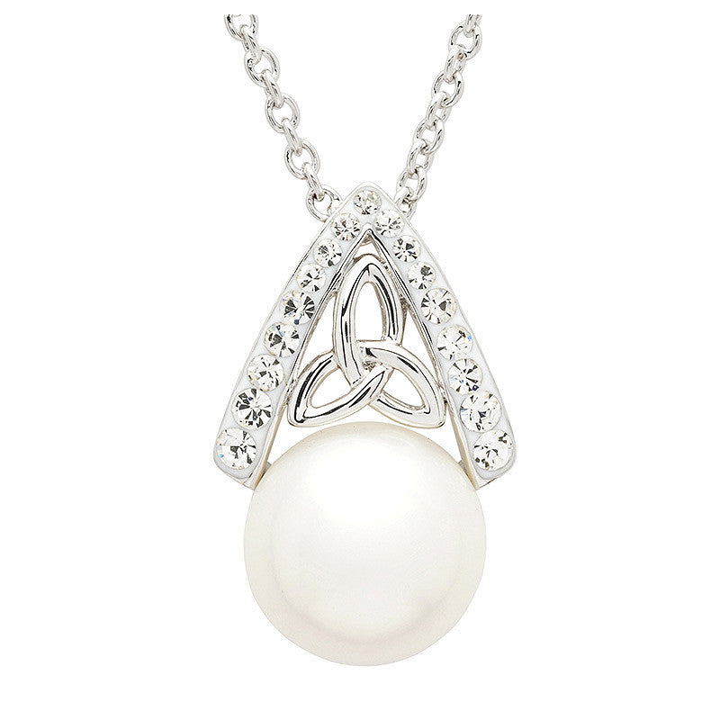 Platinum Plated Trinity Pearl/Crystal Necklace