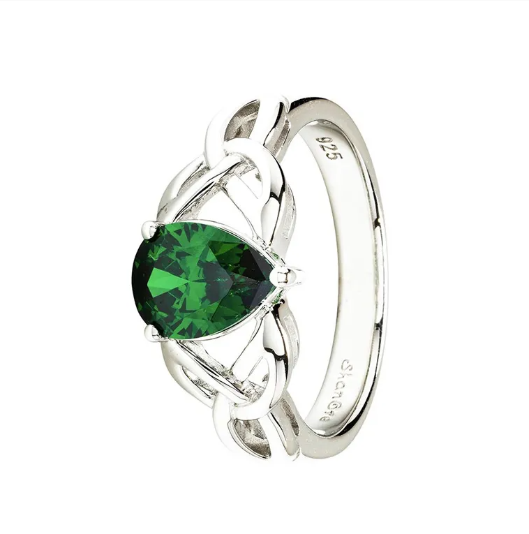 Sterling Silver CZ Emerald Trinity Ring