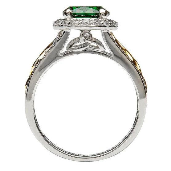 Sterling Silver Celtic Halo Ring With Green Cubic Zirconia