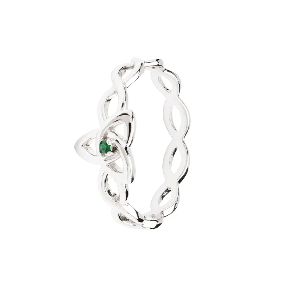 Shanore Sterling Silver Trinity Ring With Green Cubic Zirconia