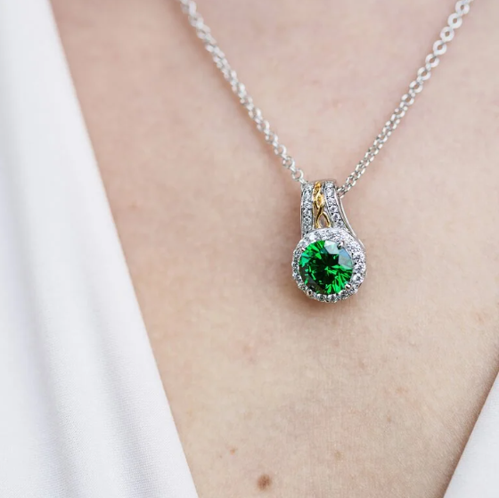 Shanore Sterling Silver Halo Green Cubic Zirconia Celtic Pendant