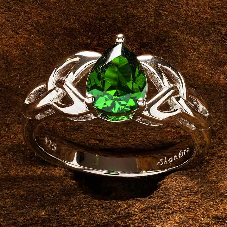 Sterling Silver CZ Emerald Trinity Ring