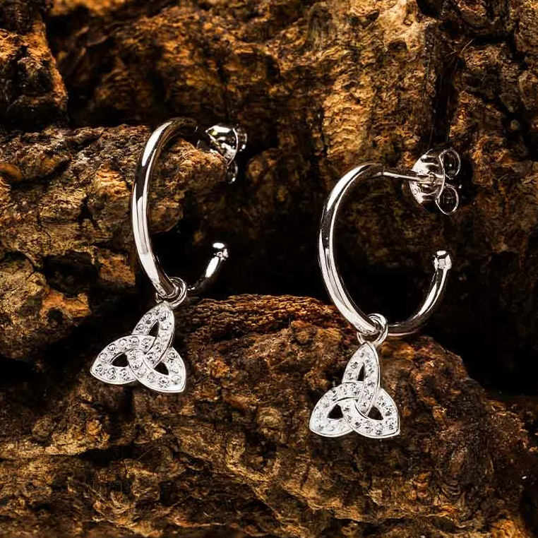 Sterling Silver Crystal Trinity Hoop Earrings