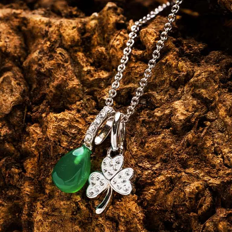 Sterling Silver Crystal and Green Agate Shamrock