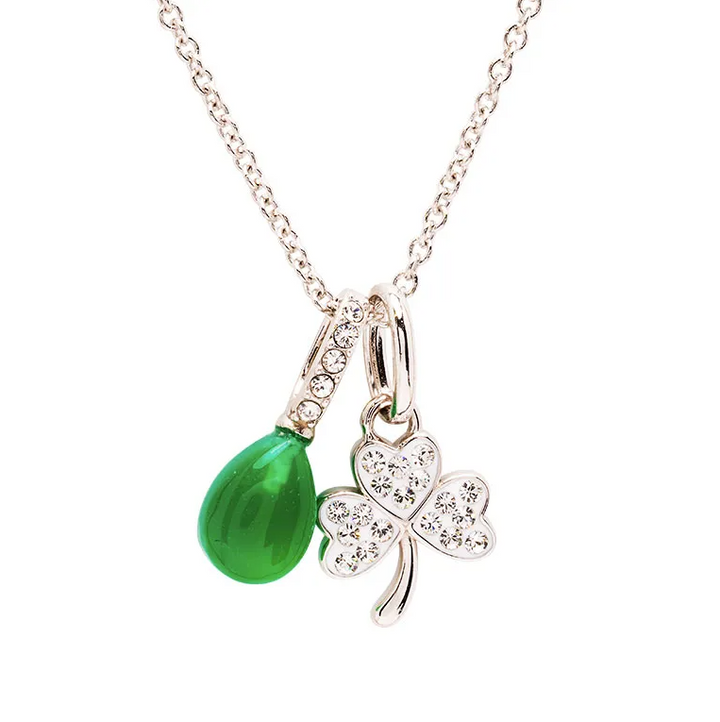 Sterling Silver Crystal and Green Agate Shamrock