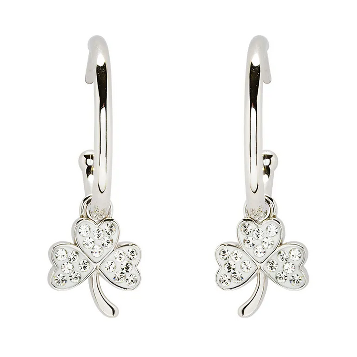 Sterling Silver Crystal Shamrock Hoop Earring