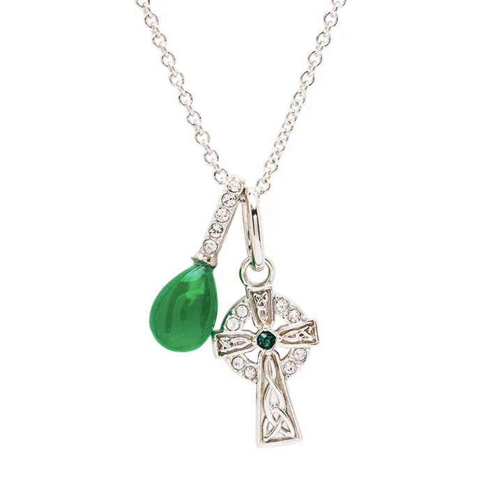 Sterling Silver Crystal and Green Agate Cross