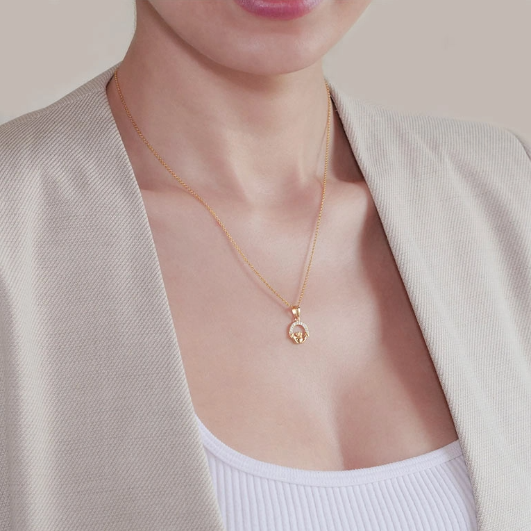 14kt Gold Vermeil With Cubic Zirconia Claddagh Necklace - 18"