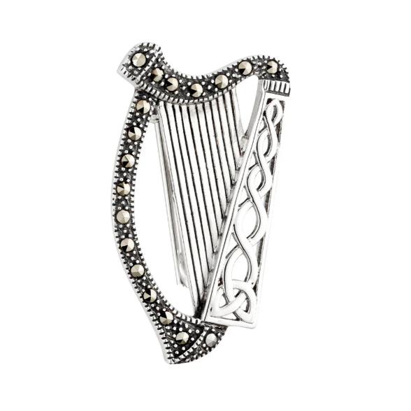 Sterling Silver Harp Brooch