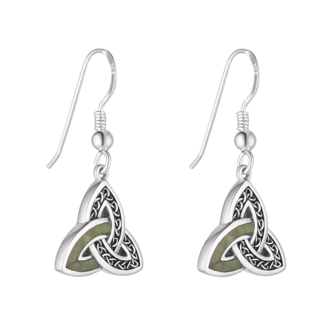 Sterling Silver Marble Celtic Trinity Knot Drop Earrings