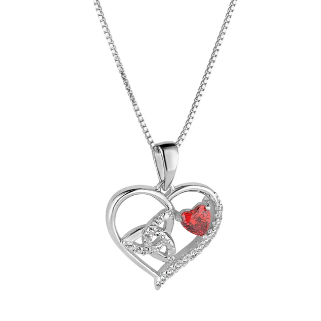 Sterling Silver Heart Pendant with CZ - Red