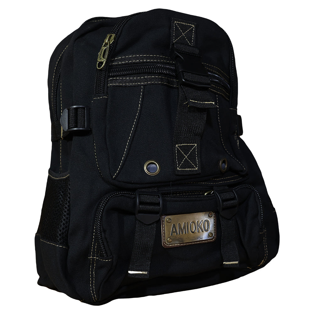 cotton canvas backpack leather Amioko Black Canvas Backpack