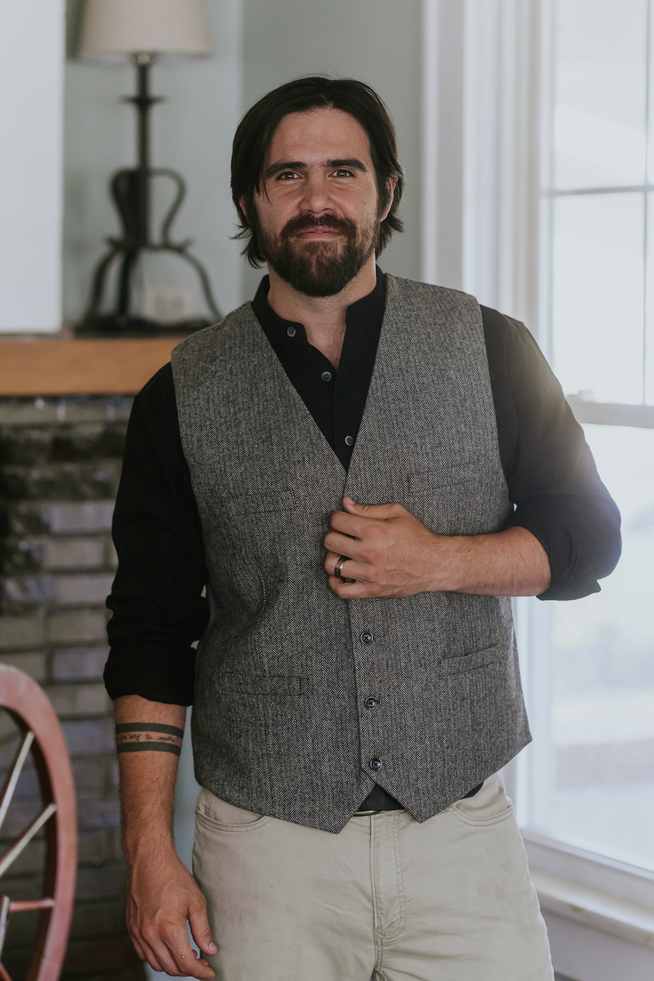 Men's Grey Wool Vest - Herringbone Waistcoat | The Celtic Ranch