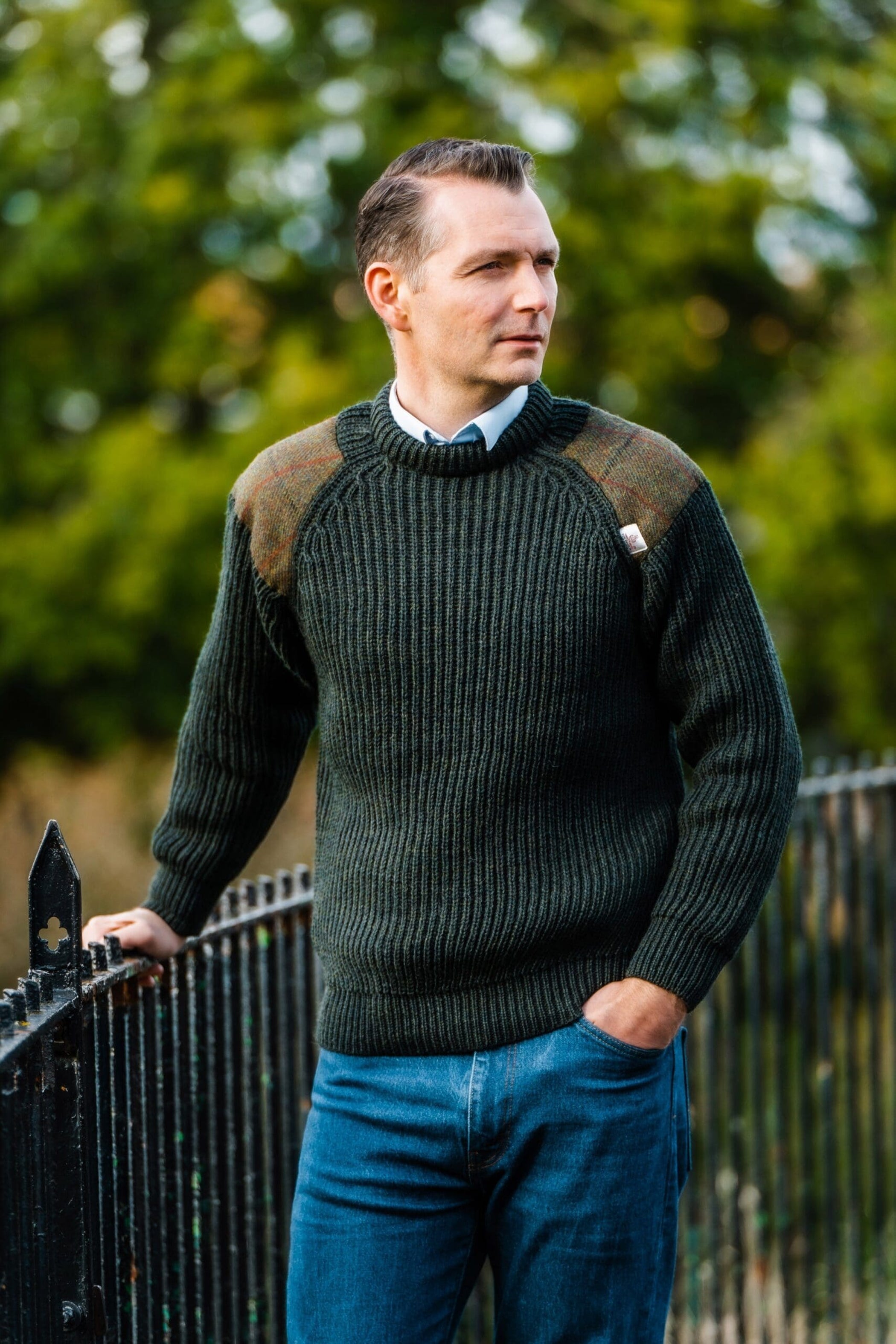 Men's Raglan Sleeve Crew Neck Wool Jumper With Harris Tweed® – The