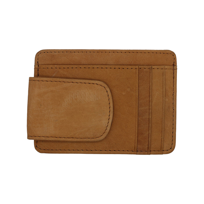 Leather Magnetic Money Clip with Card Holder and ID window