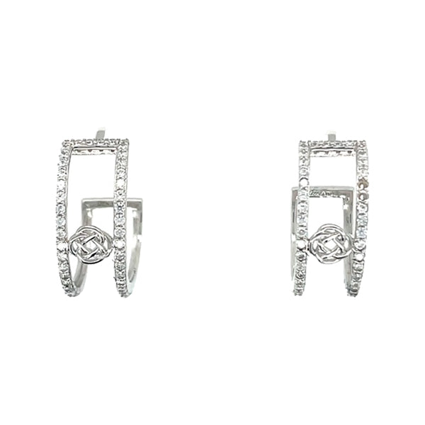 Sterling Silver Cubic Zirconia Celtic Open Huggie Earrings