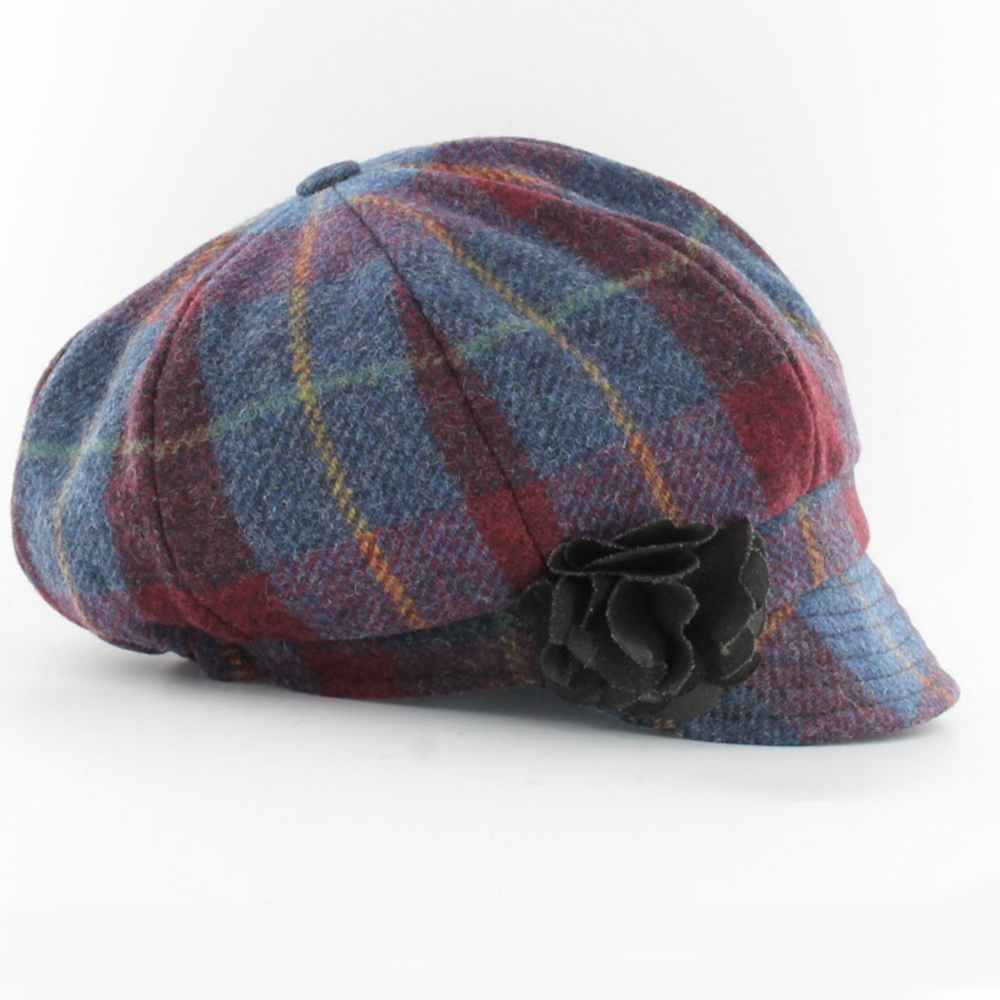 ladies newsboy cap / 773-4 red blue multi plaid