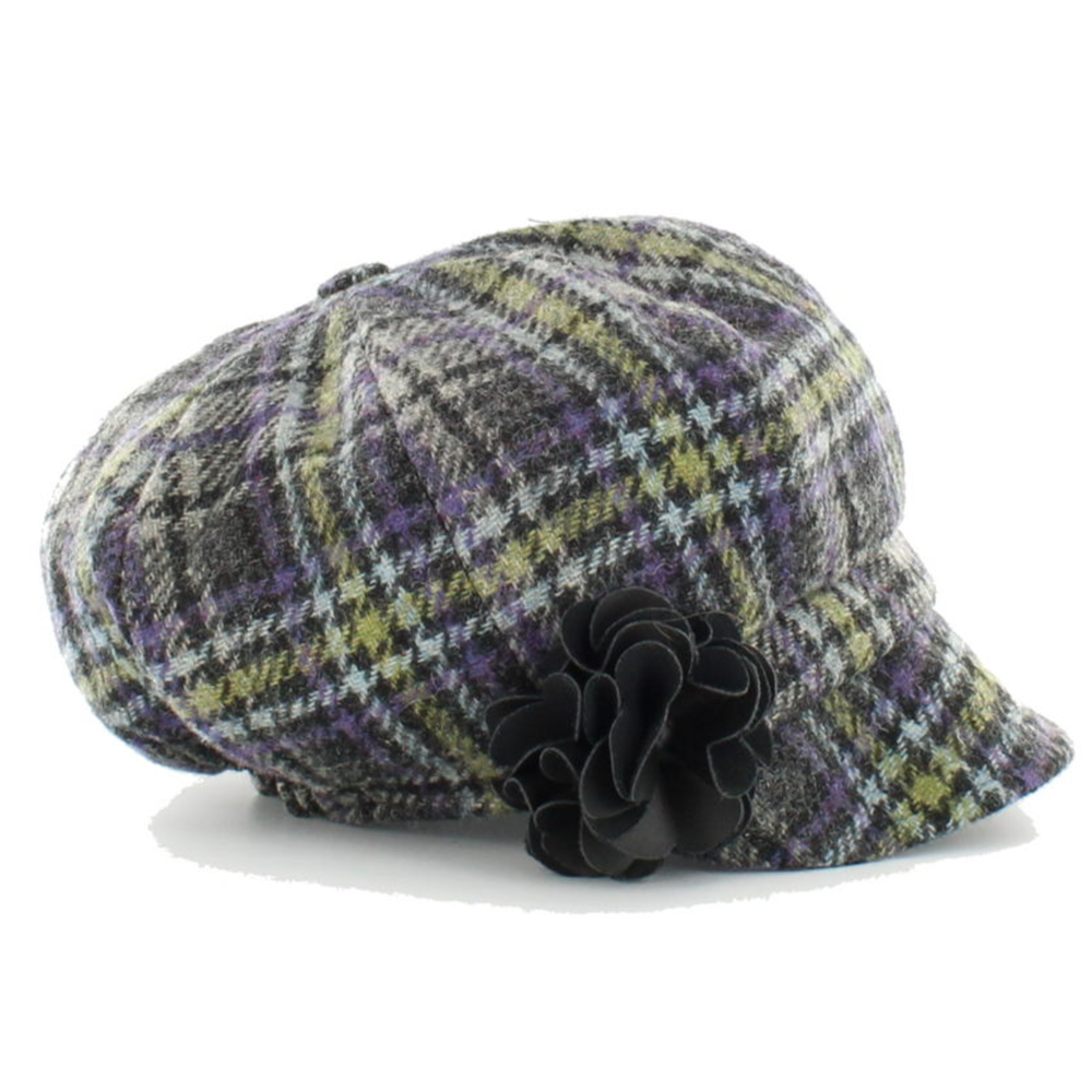womens newsboy cap / color 801-2 lime green purple plaid