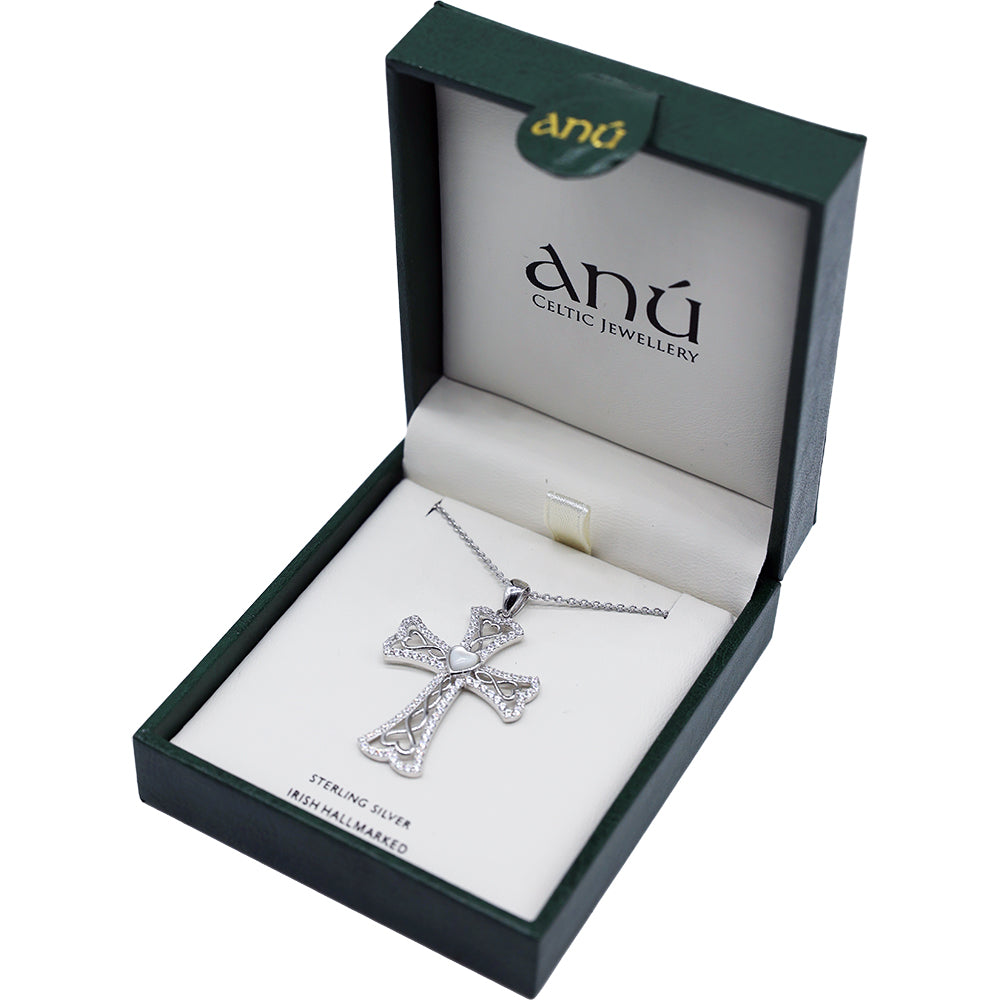 Sterling Silver Cubic Zirconia Pearl Celtic Cross Pendant
