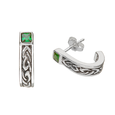 sterling silver celtic earrings with green stone by anu celtic jewellery