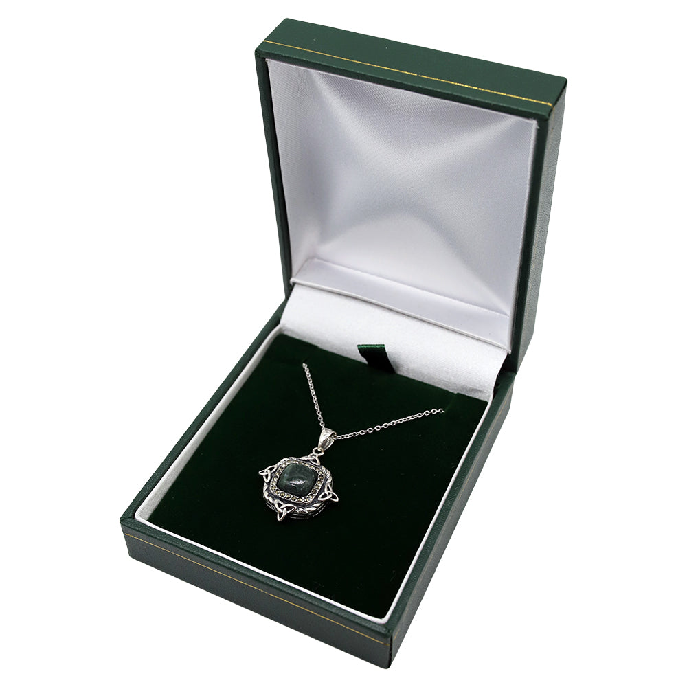 Sterling Silver Cushion Marble/Marcasite Trinity Pendant