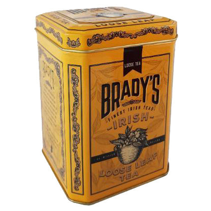 brady's irish loose leaf tea in a tin