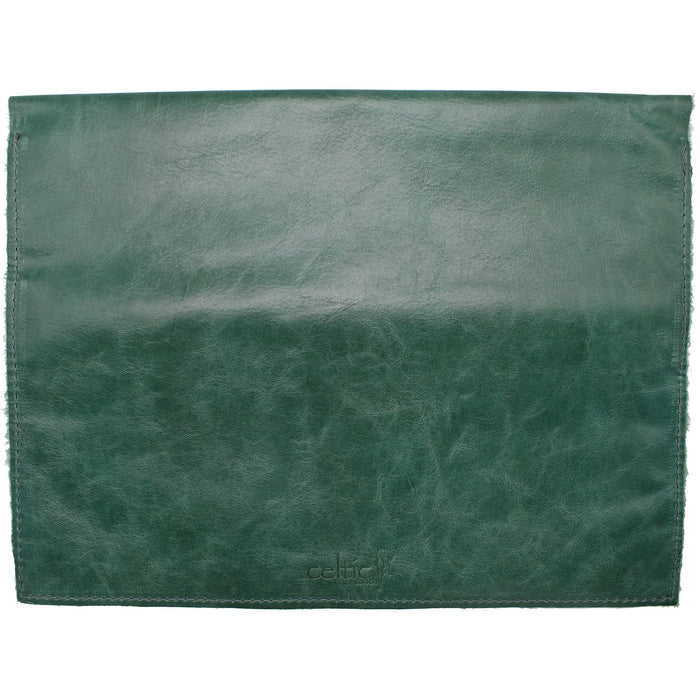 front of green leather iPad Pro and MacBook Air cover by celtic ranch
