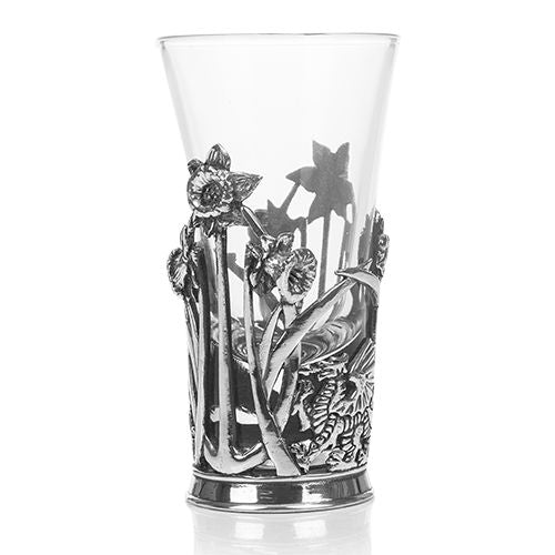 pewter shot glass holder and glass by a e williams