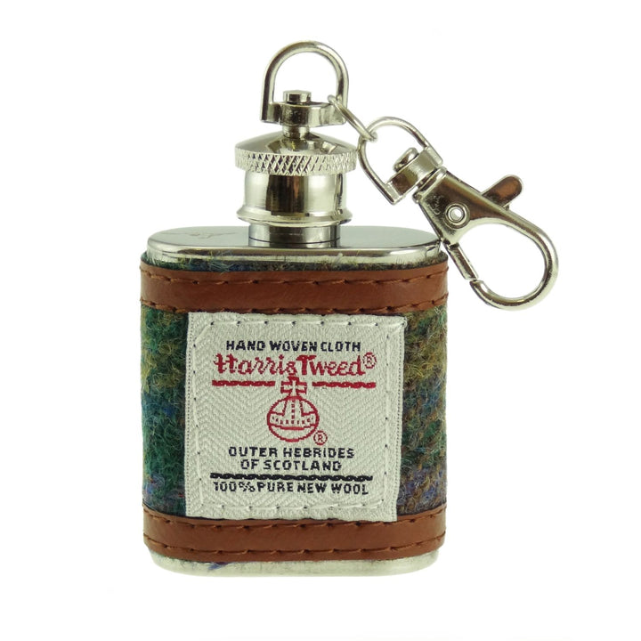 1oz Hip Flask Keyring with Harris Tweed®