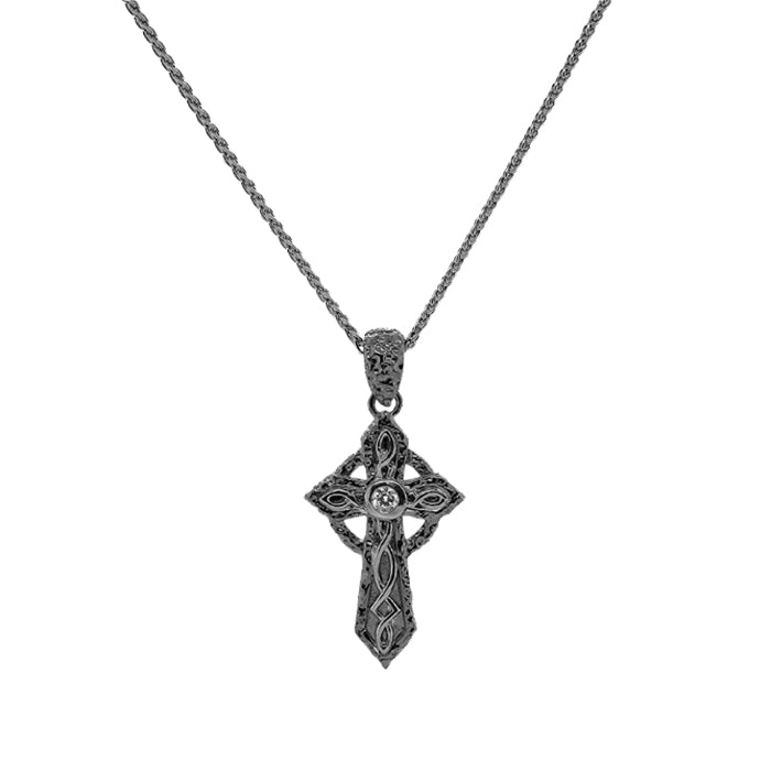 Sterling Silver Ruthenium CZ Celtic Cross