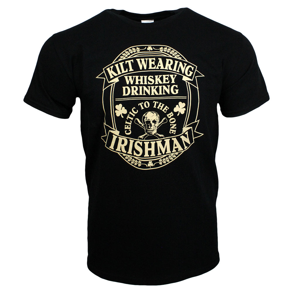 front of kilt wearing irishman t-shirt