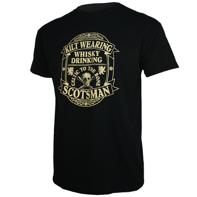 side view of kilt wearing scotsman t-shirt