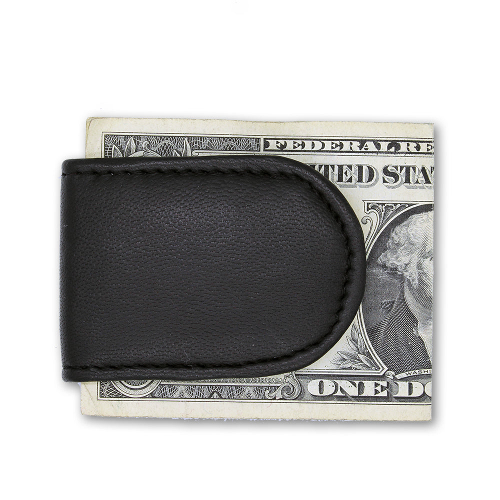 Black/Brown Leather Magnetic Money Clip | Leather Cash Clip – The