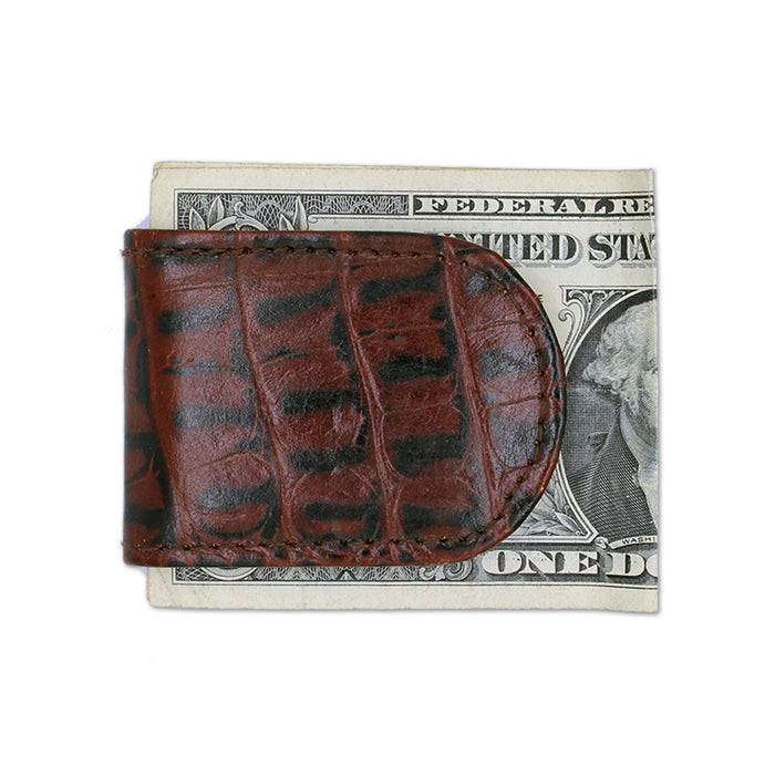 brown crock leather magnetic money clip