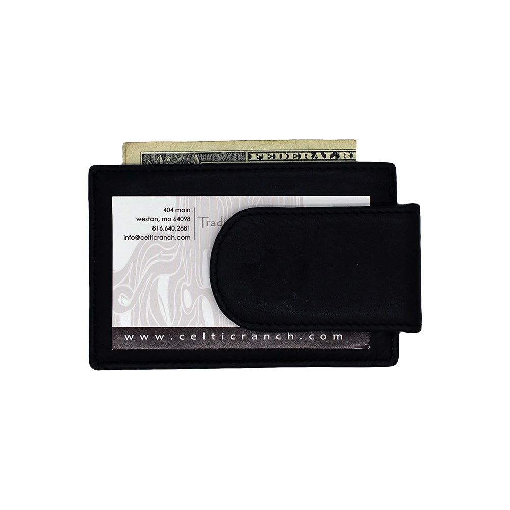 black leather magnetic money clip and card holder by samtee international