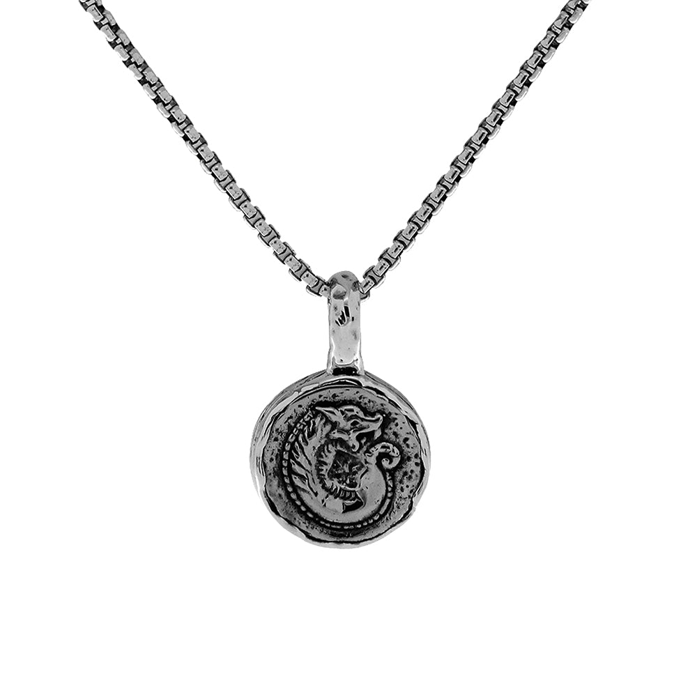 Sterling Silver Small Dragon Coin Pendant
