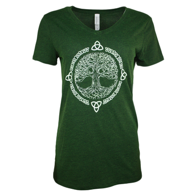 front of emerald tree of life v-neck t-shirt